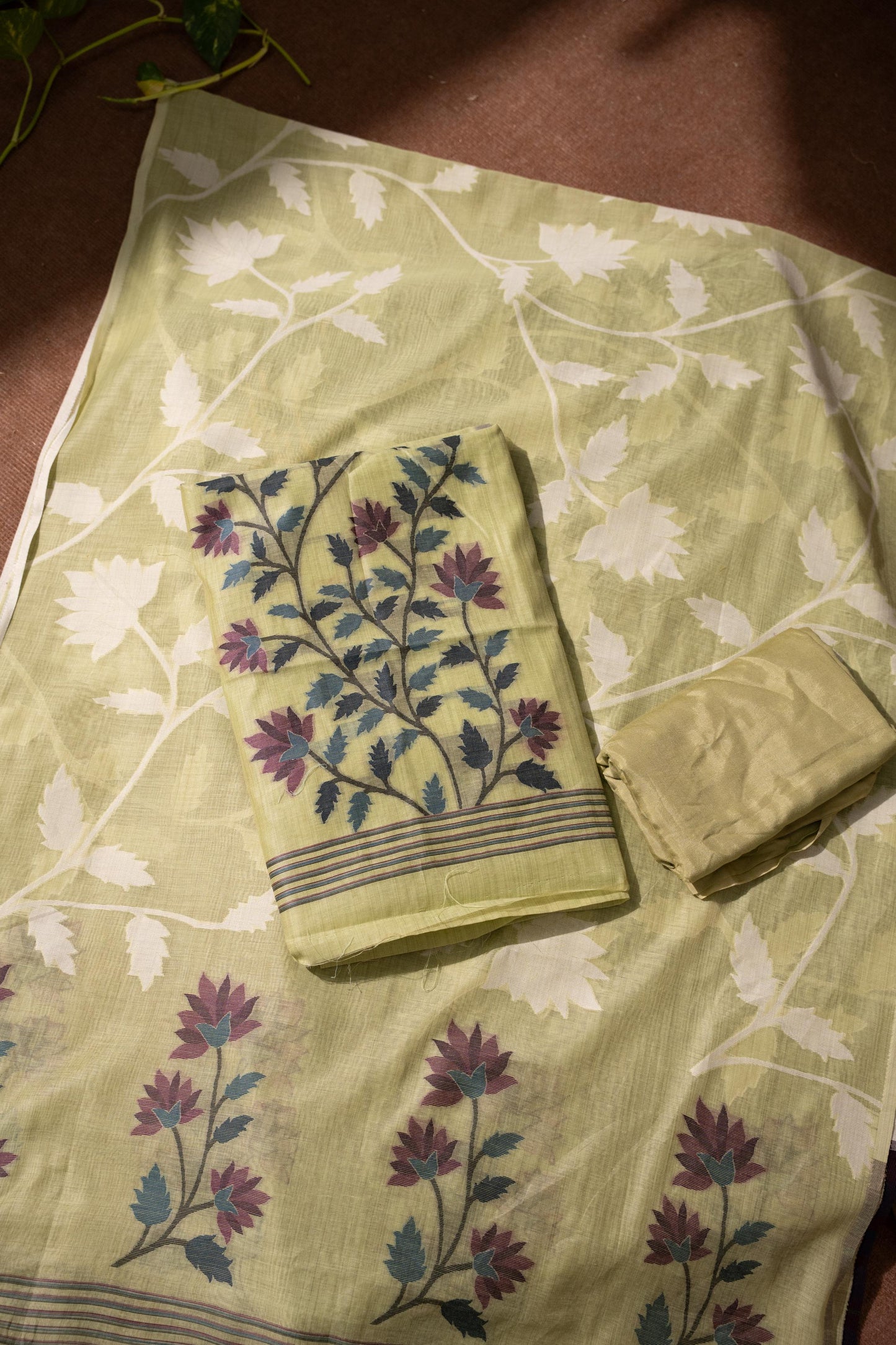 Floral Fiesta Green Soft Cotton Unstitched Suit Set
