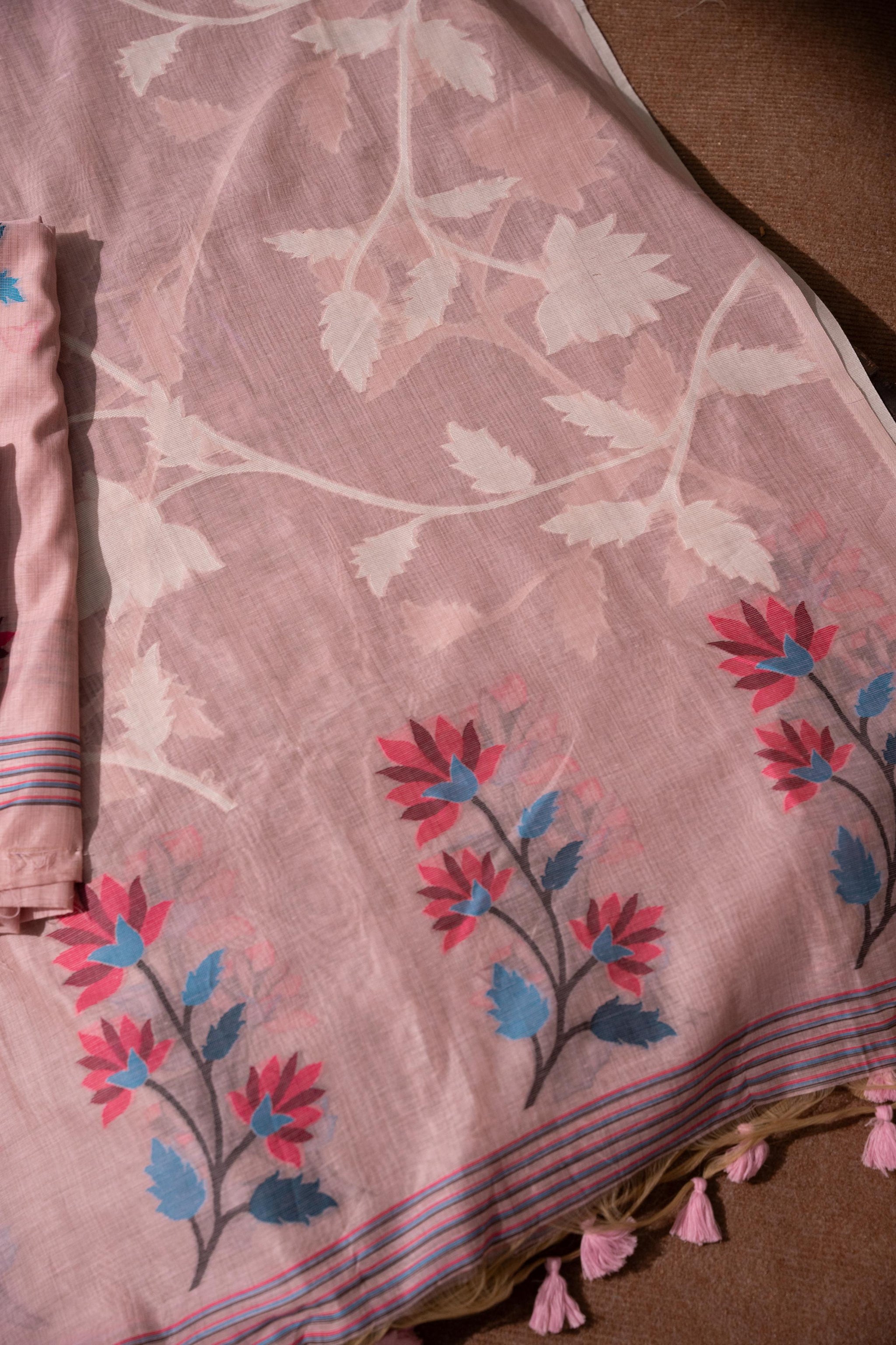Floral Fiesta Pink Soft Cotton Unstitched Suit Set