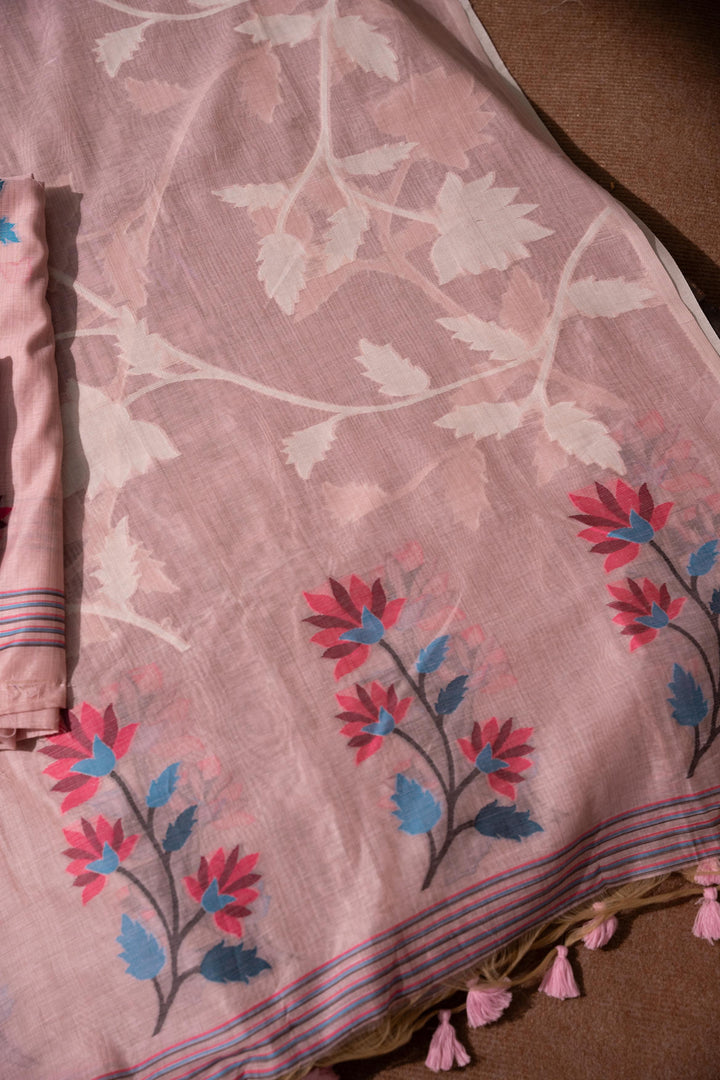 Floral Fiesta Pink Soft Cotton Unstitched Suit Set