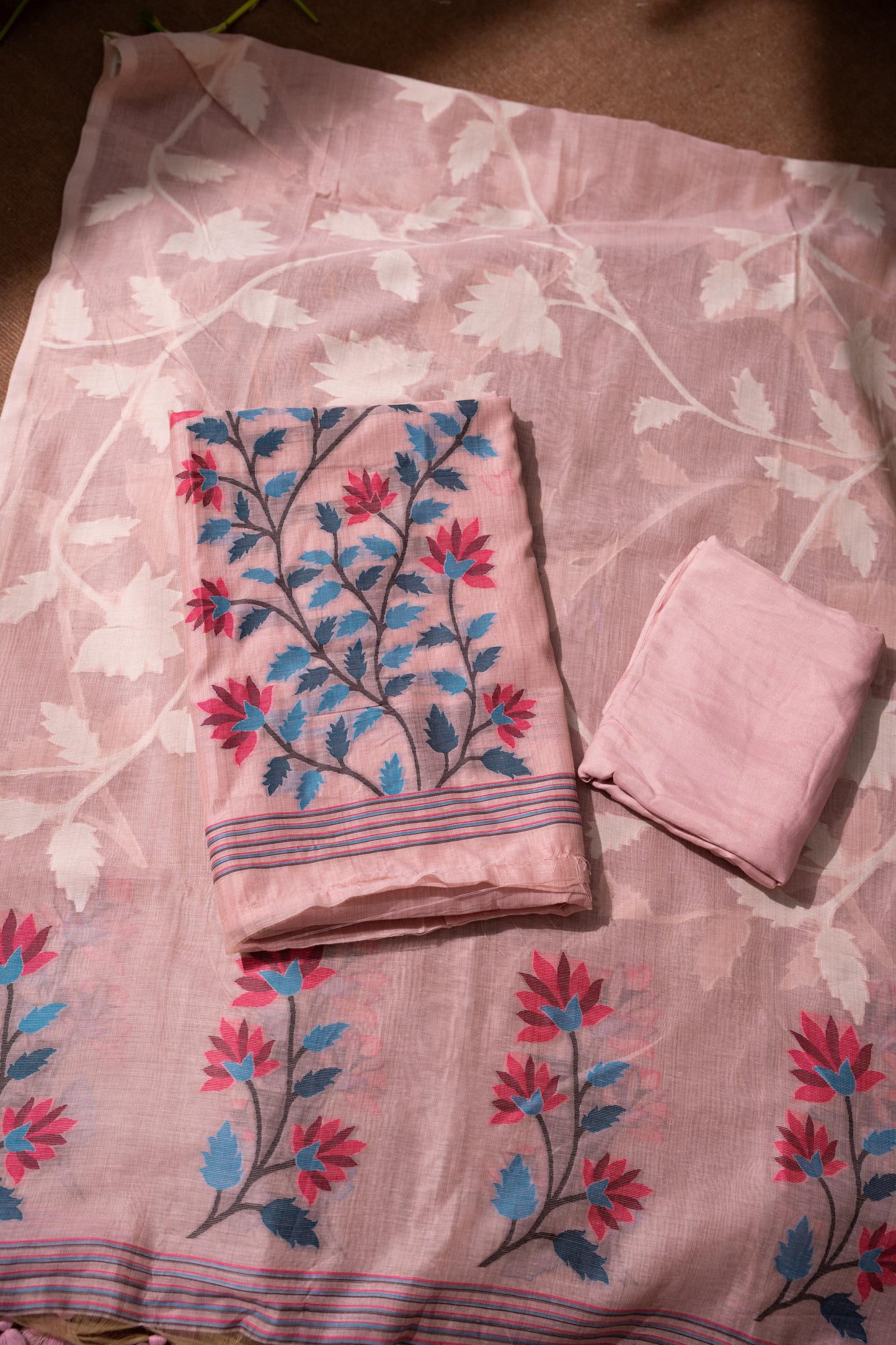 Floral Fiesta Pink Soft Cotton Unstitched Suit Set