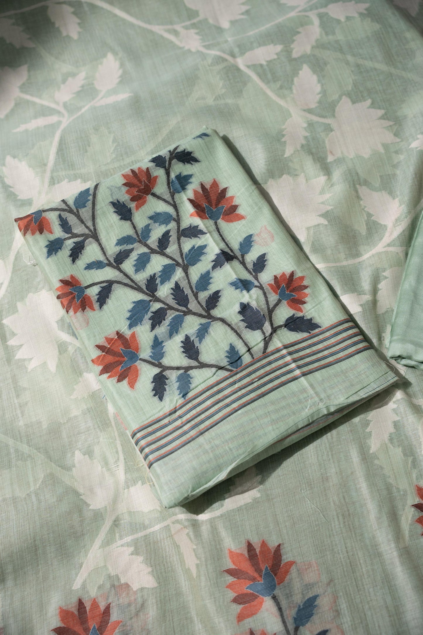 Floral Fiesta Sea Green Soft Cotton Unstitched Suit Set