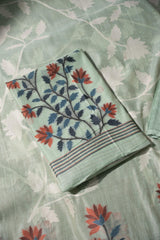 Floral Fiesta Sea Green Soft Cotton Unstitched Suit Set