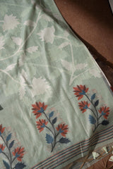 Floral Fiesta Sea Green Soft Cotton Unstitched Suit Set