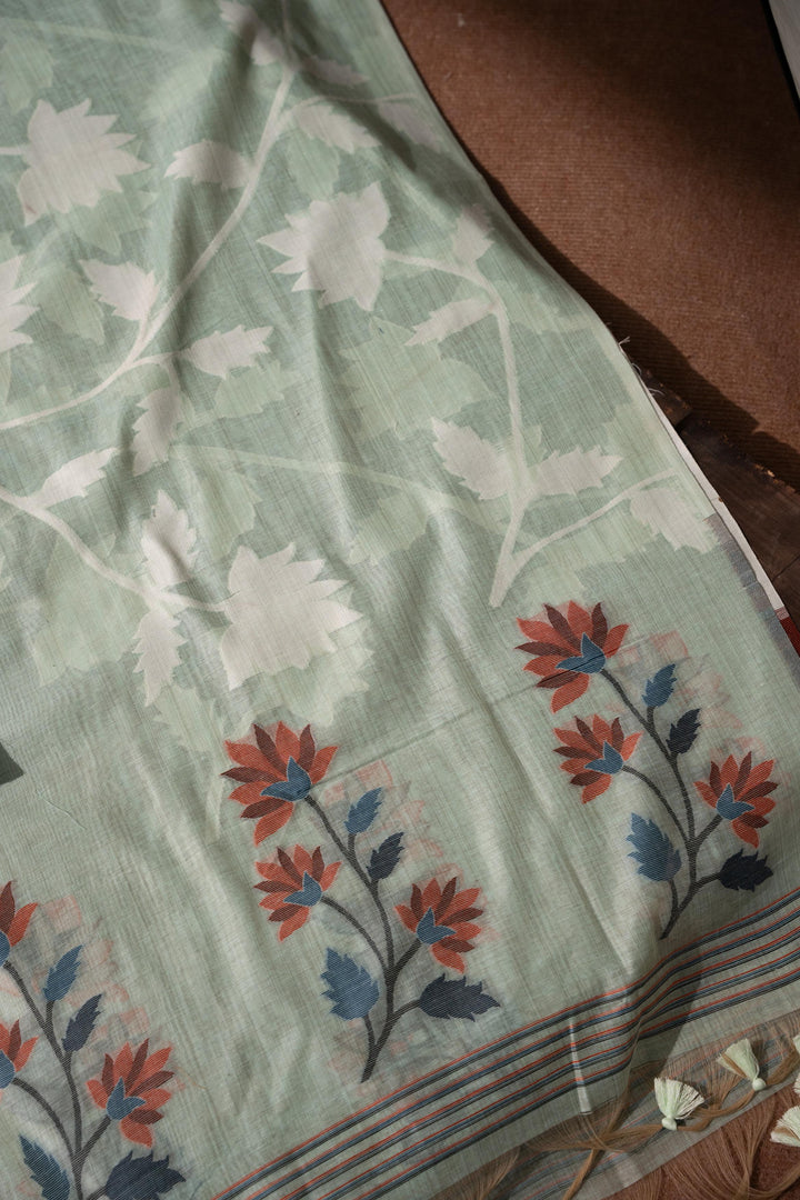 Floral Fiesta Sea Green Soft Cotton Unstitched Suit Set