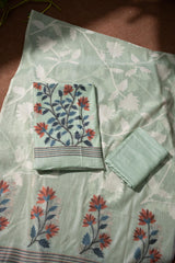 Floral Fiesta Sea Green Soft Cotton Unstitched Suit Set