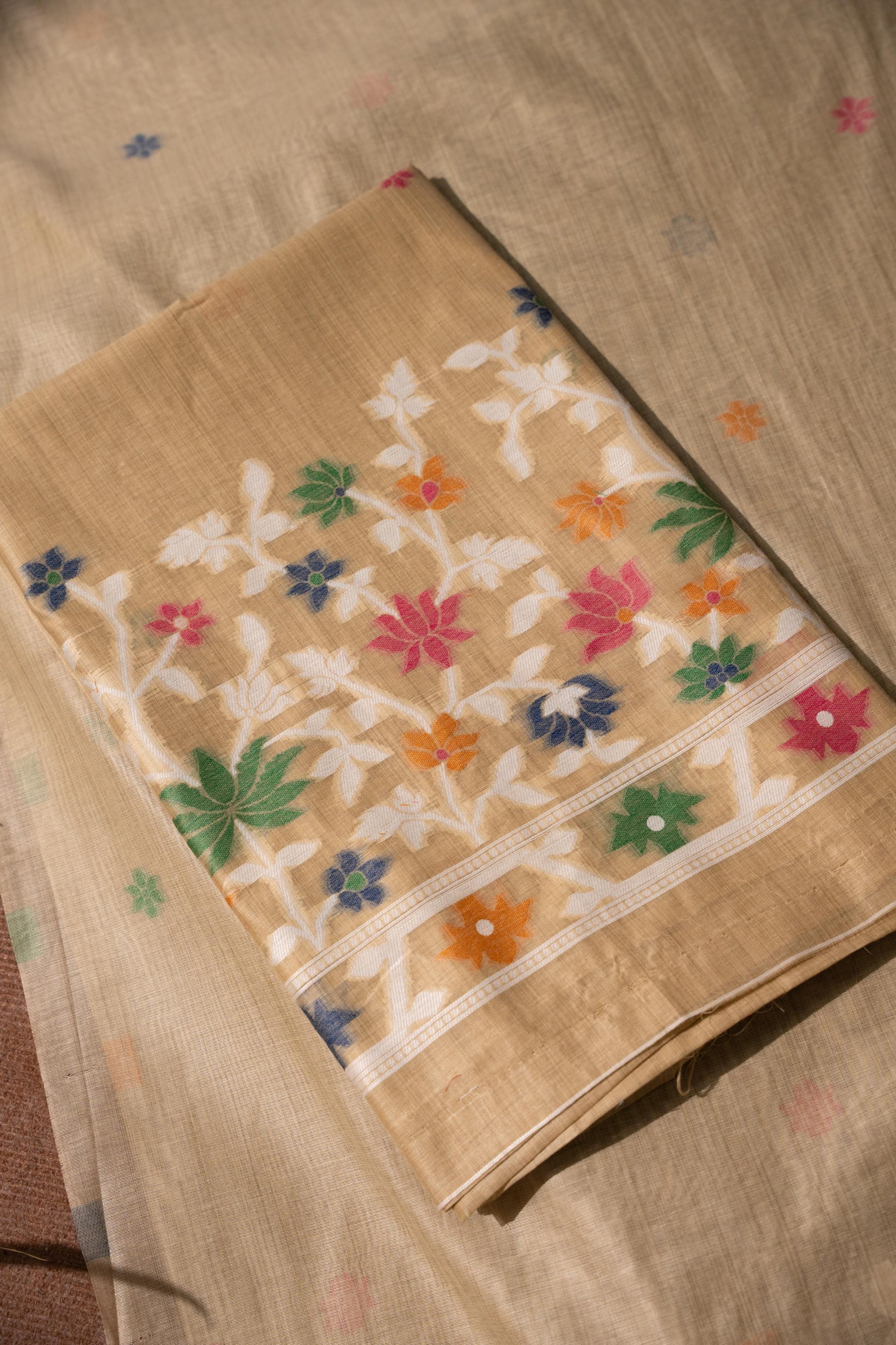 Floral Reverie Beige Soft Cotton Unstitched Suit Set