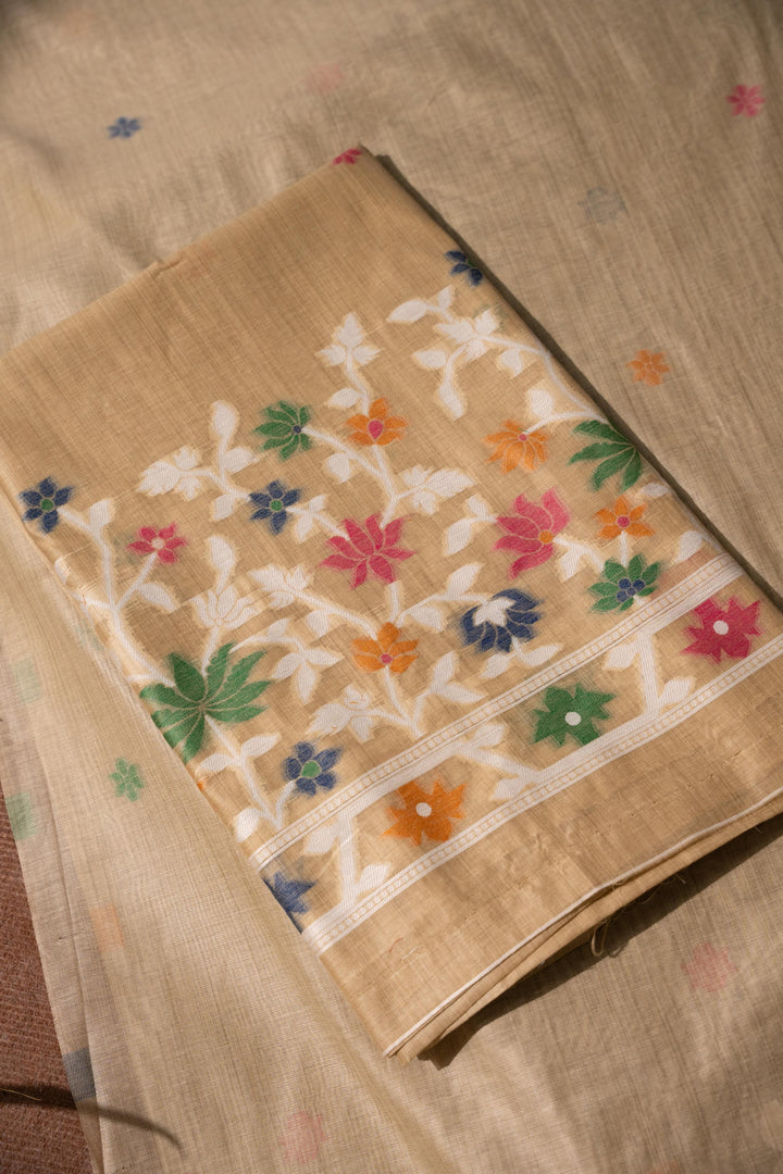 Floral Reverie Beige Soft Cotton Unstitched Suit Set