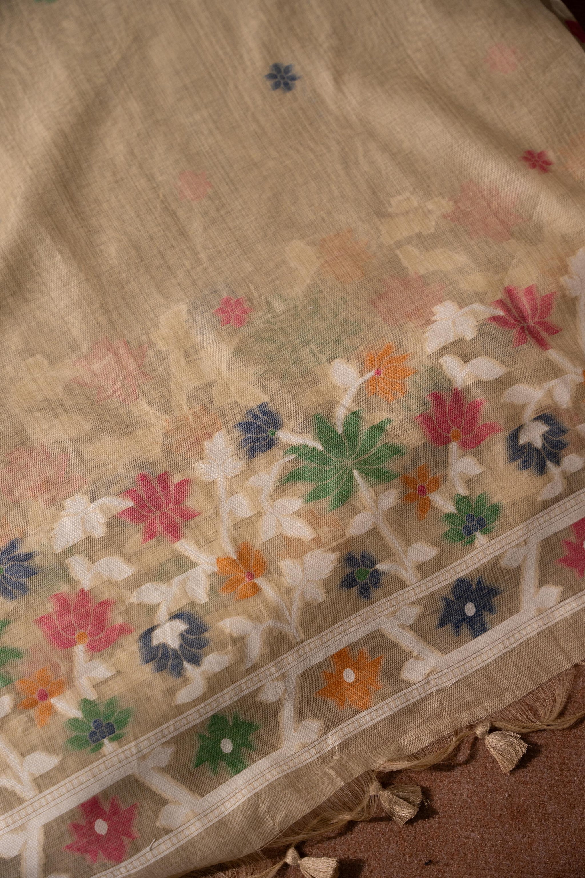 Floral Reverie Beige Soft Cotton Unstitched Suit Set