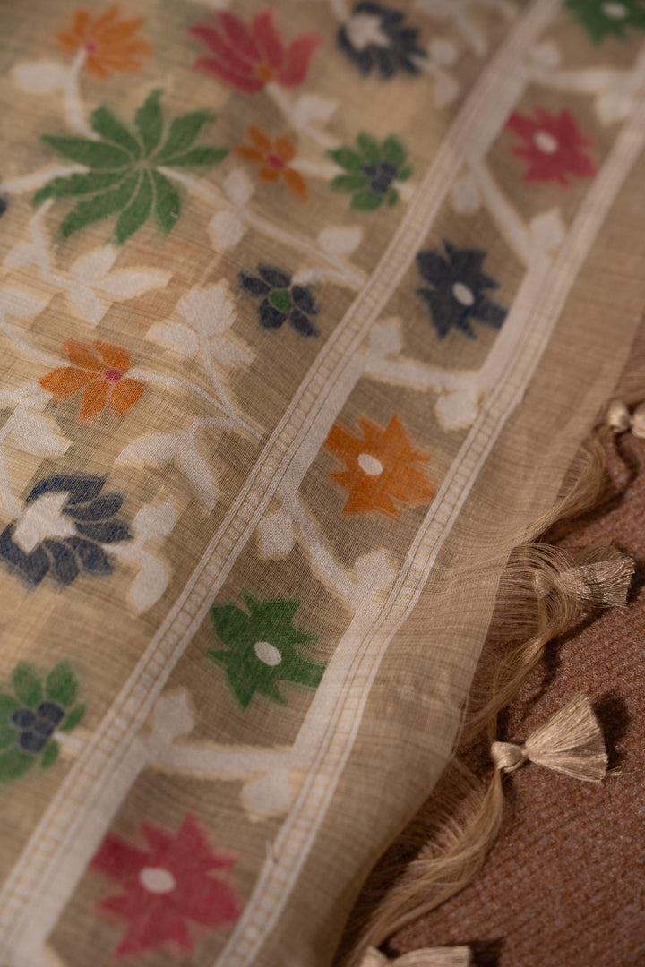 Floral Reverie Beige Soft Cotton Unstitched Suit Set