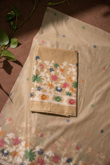 Floral Reverie Beige Soft Cotton Unstitched Suit Set