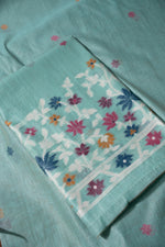 Load image into Gallery viewer, Floral Reverie Blue Soft Cotton Unstitched Suit Set
