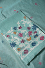 Floral Reverie Blue Soft Cotton Unstitched Suit Set