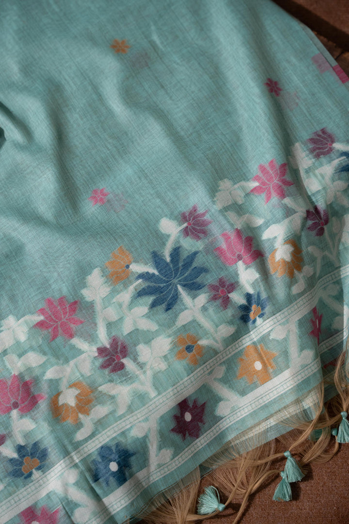 Floral Reverie Blue Soft Cotton Unstitched Suit Set