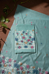 Floral Reverie Blue Soft Cotton Unstitched Suit Set