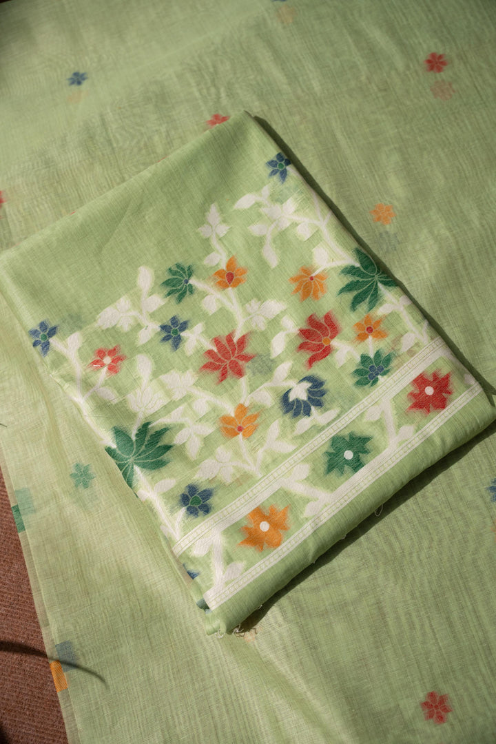 Floral Reverie Green Soft Cotton Unstitched Suit Set