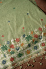 Floral Reverie Green Soft Cotton Unstitched Suit Set