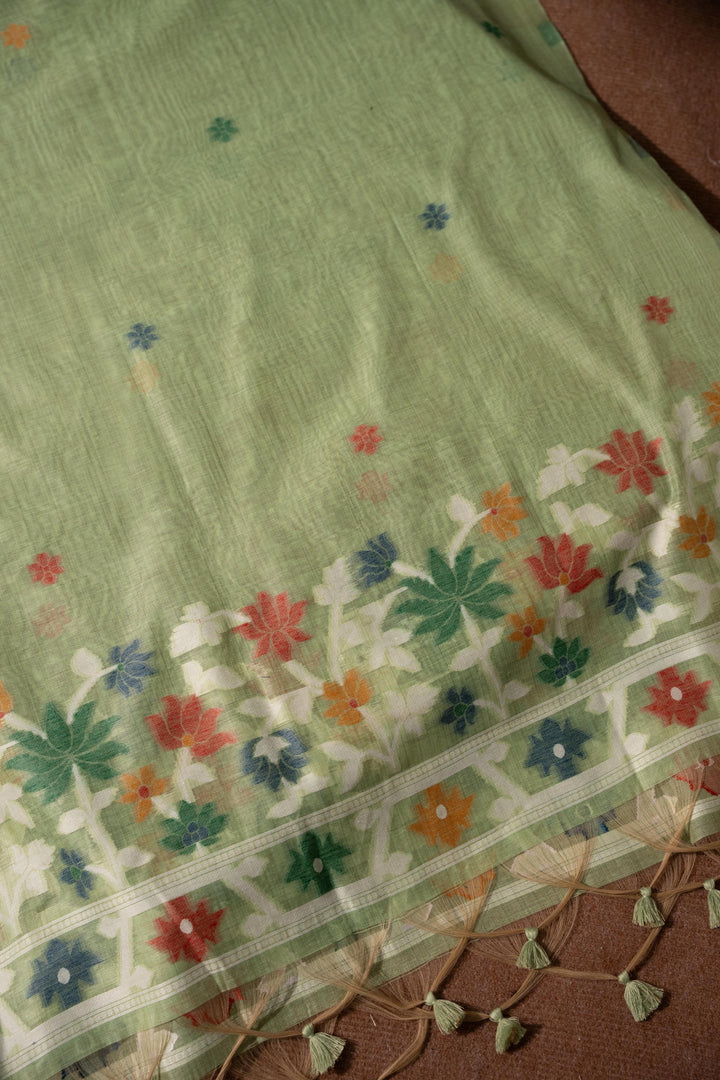 Floral Reverie Green Soft Cotton Unstitched Suit Set