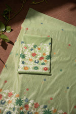 Load image into Gallery viewer, Floral Reverie Green Soft Cotton Unstitched Suit Set
