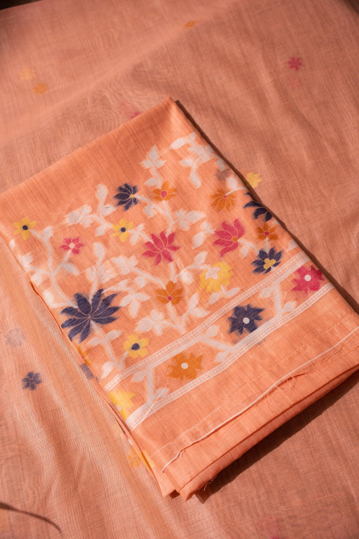 Floral Reverie Peach Soft Cotton Unstitched Suit Set