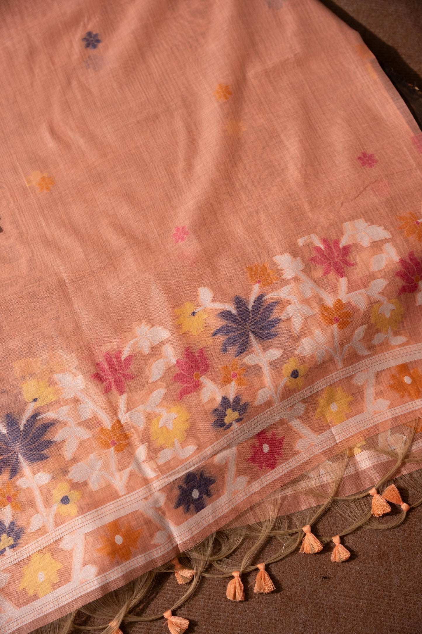 Floral Reverie Peach Soft Cotton Unstitched Suit Set