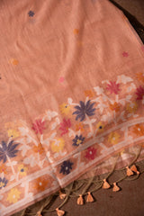 Floral Reverie Peach Soft Cotton Unstitched Suit Set