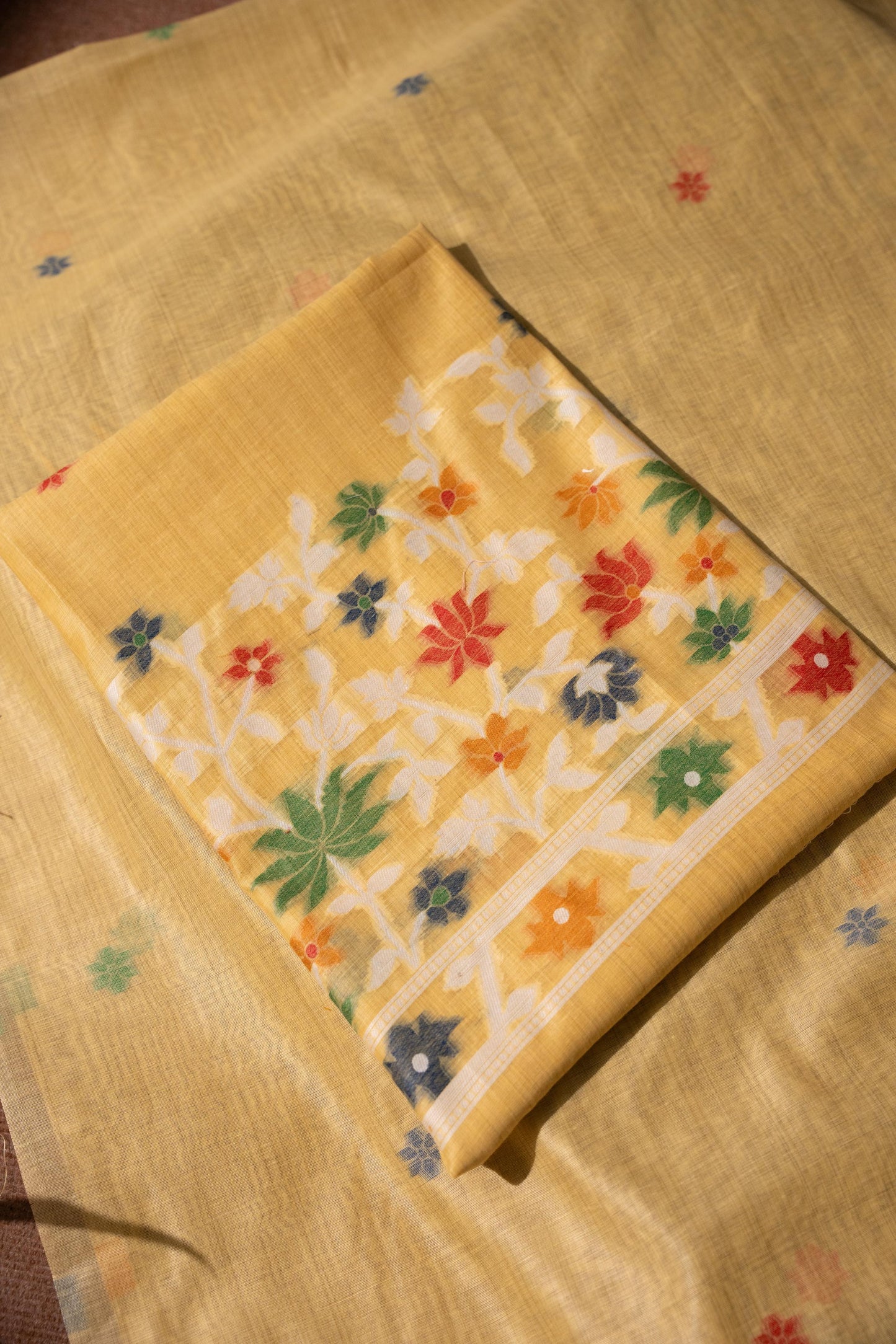 Floral Reverie Yellow Soft Cotton Unstitched Suit Set