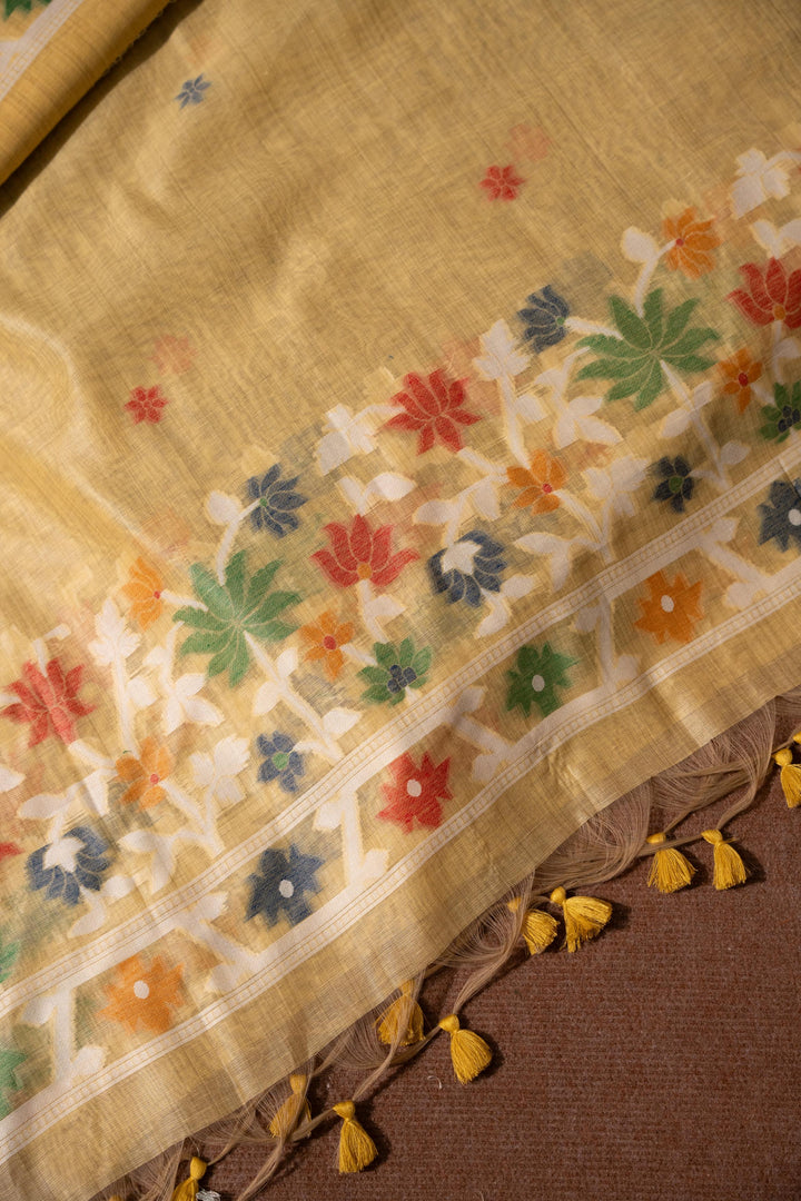 Floral Reverie Yellow Soft Cotton Unstitched Suit Set