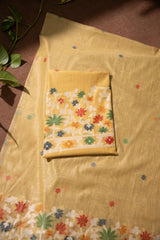 Floral Reverie Yellow Soft Cotton Unstitched Suit Set