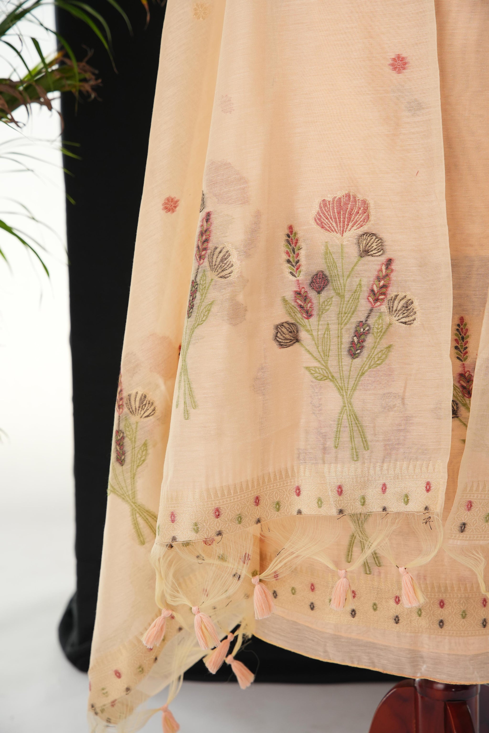 Blush Blossom Peach Muga Cotton Unstitched Suit Set
