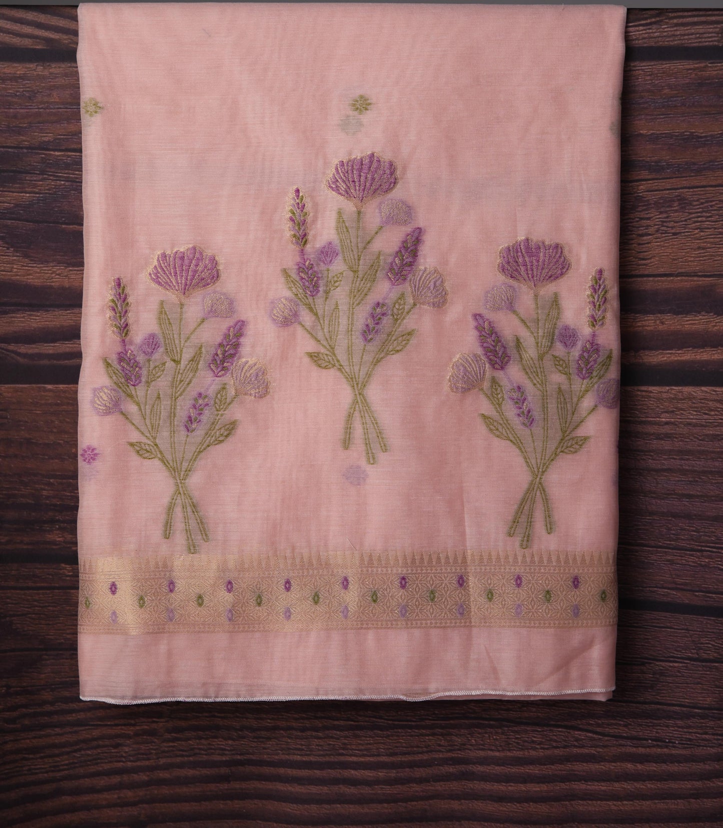 Blush Blossom Pink Muga Cotton Unstitched Suit Set