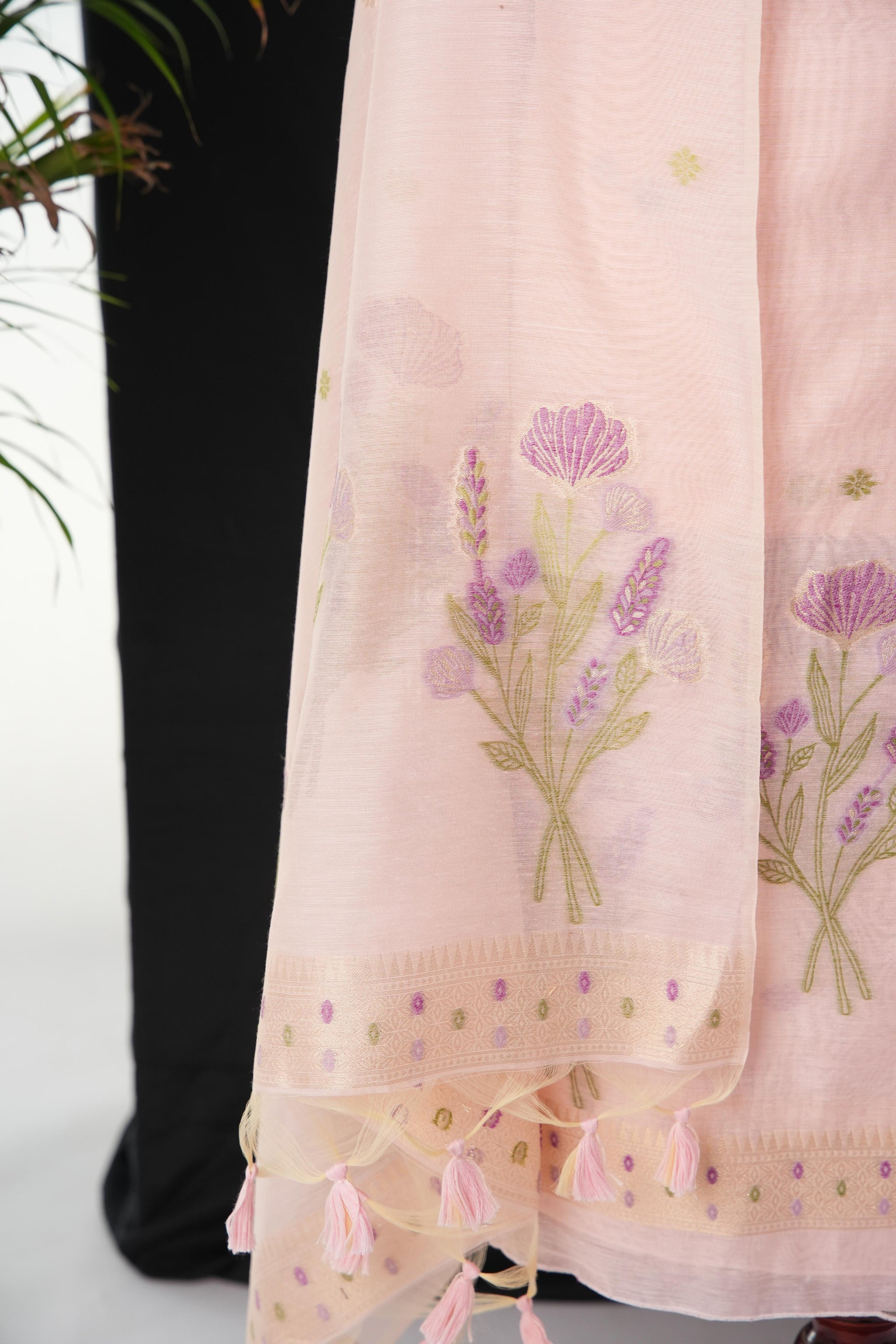 Blush Blossom Pink Muga Cotton Unstitched Suit Set
