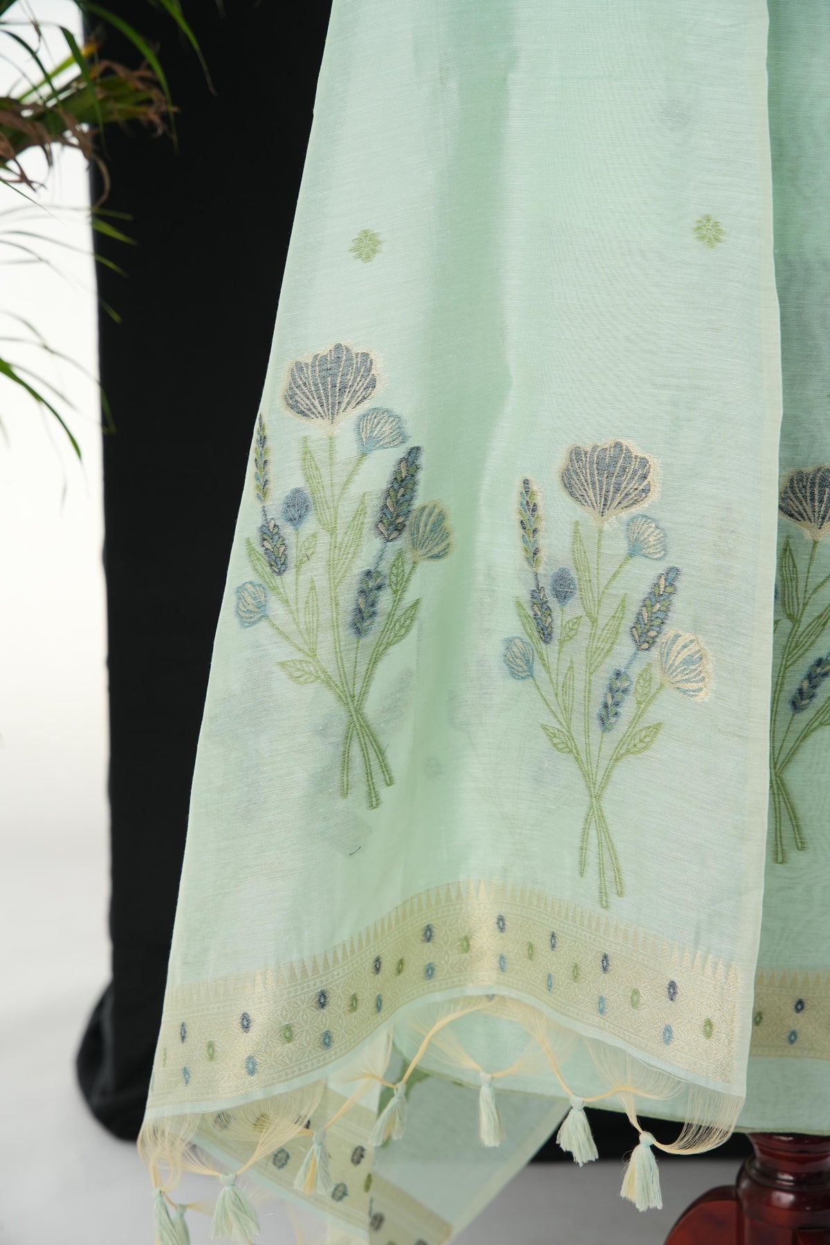 Blush Blossom Sea Green Muga Cotton Unstitched Suit Set