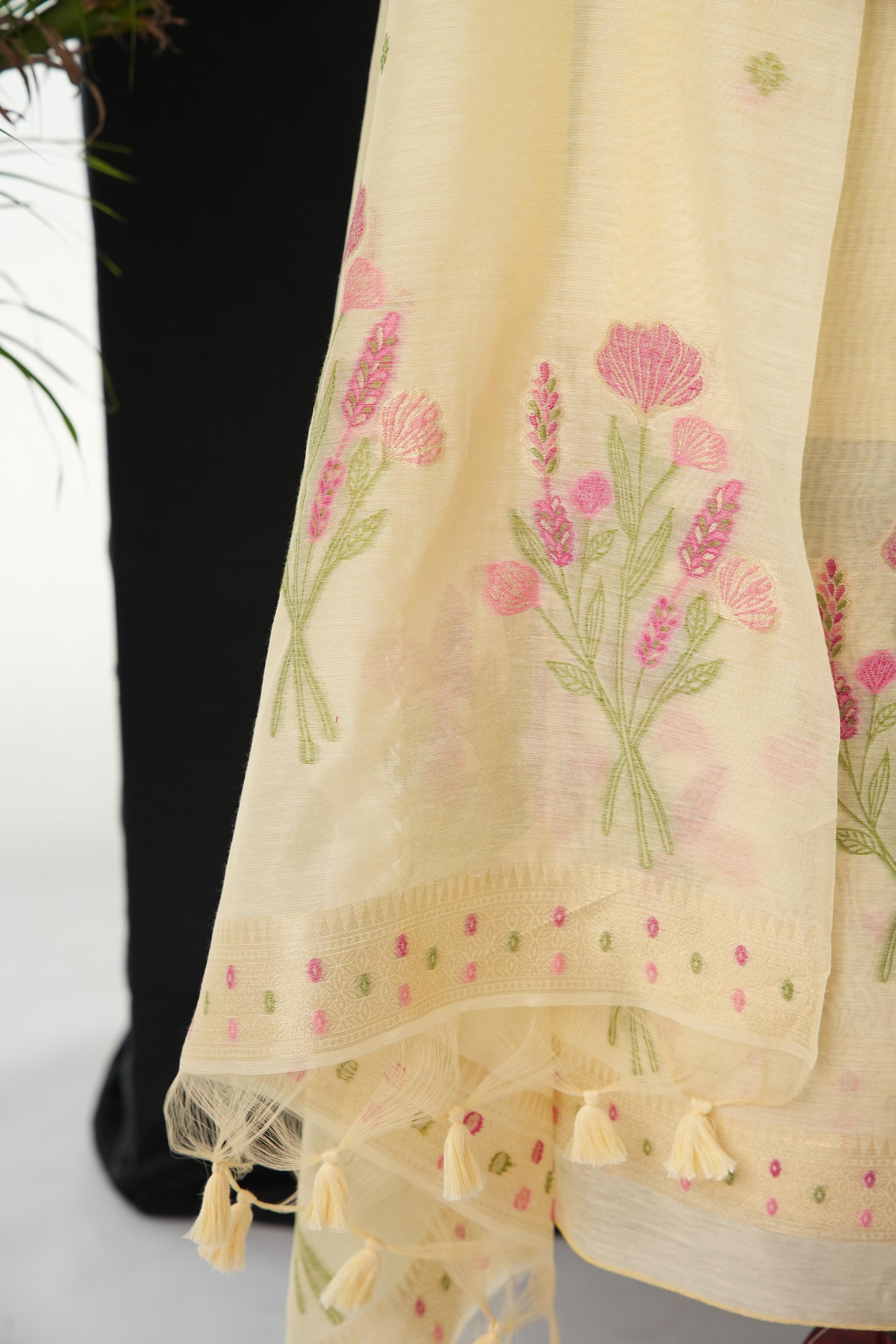 Blush Blossom Yellow Muga Cotton Unstitched Suit Set