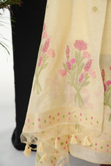Blush Blossom Yellow Muga Cotton Unstitched Suit Set