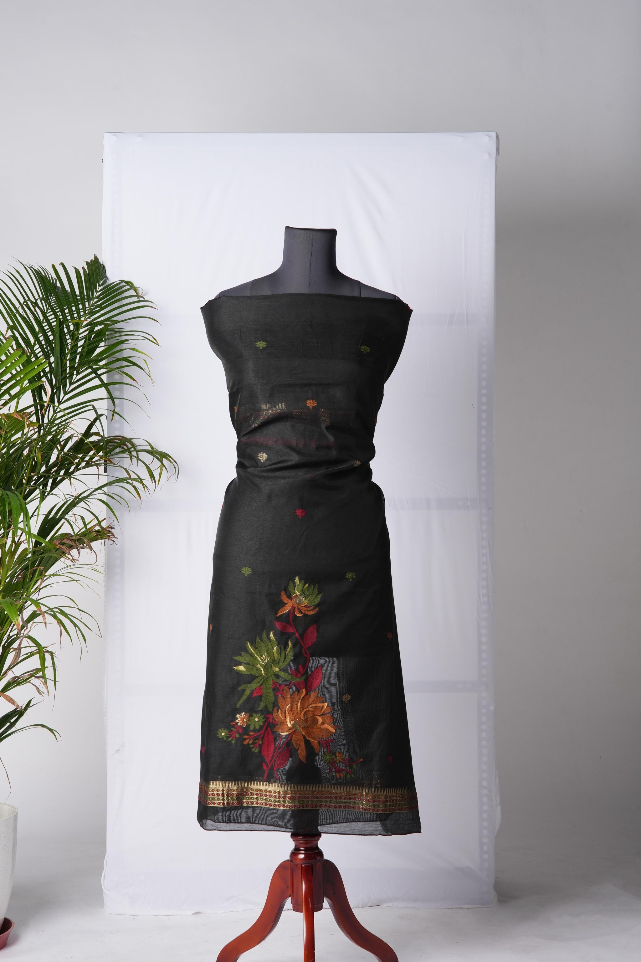 Raw Grace Black Muga Cotton Jamdani Unstitched Suit Set