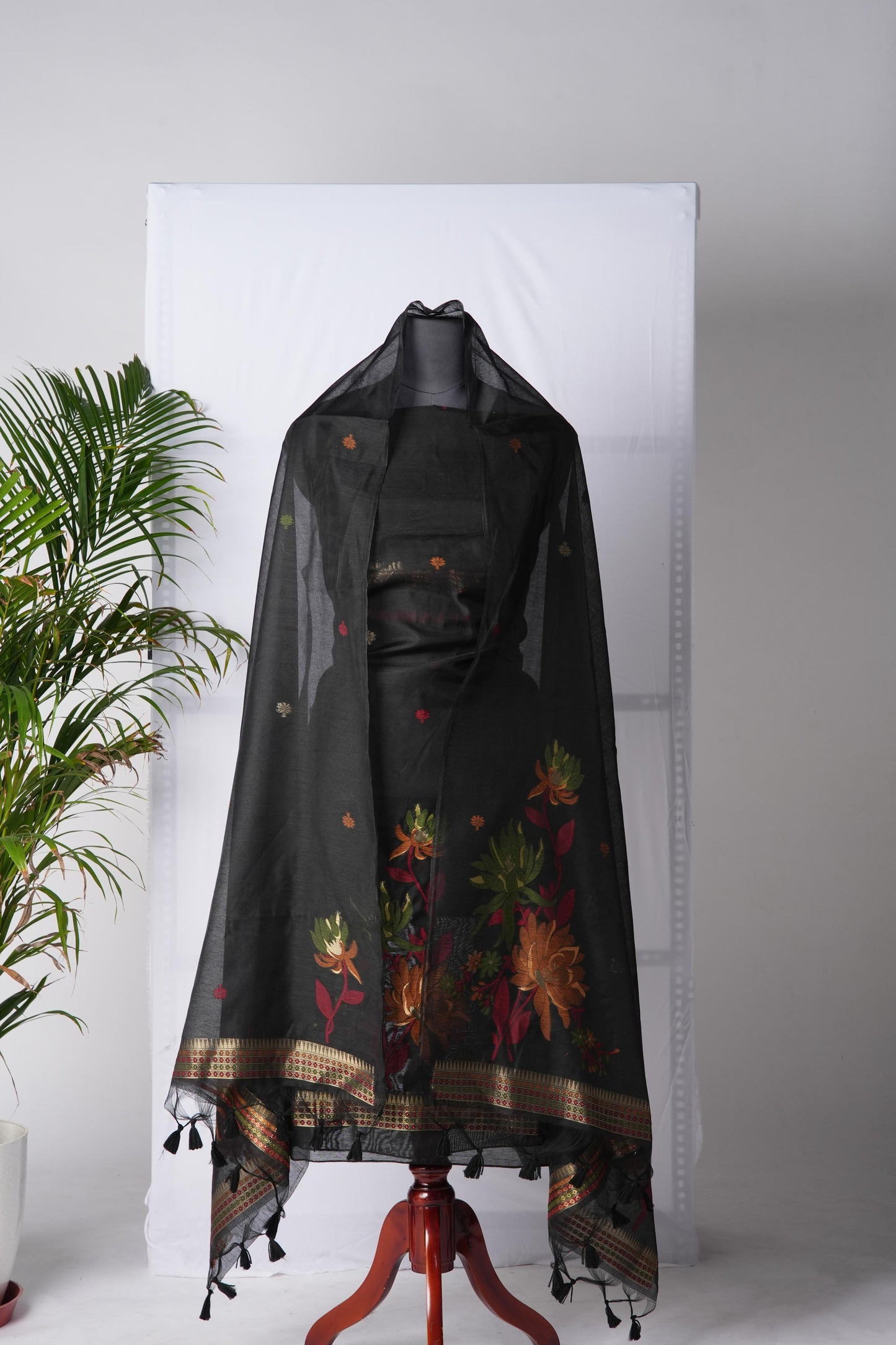 Raw Grace Black Muga Cotton Jamdani Unstitched Suit Set