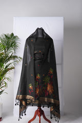 Raw Grace Black Muga Cotton Jamdani Unstitched Suit Set