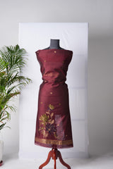 Raw Grace Maroon Muga Cotton Jamdani Unstitched Suit Set