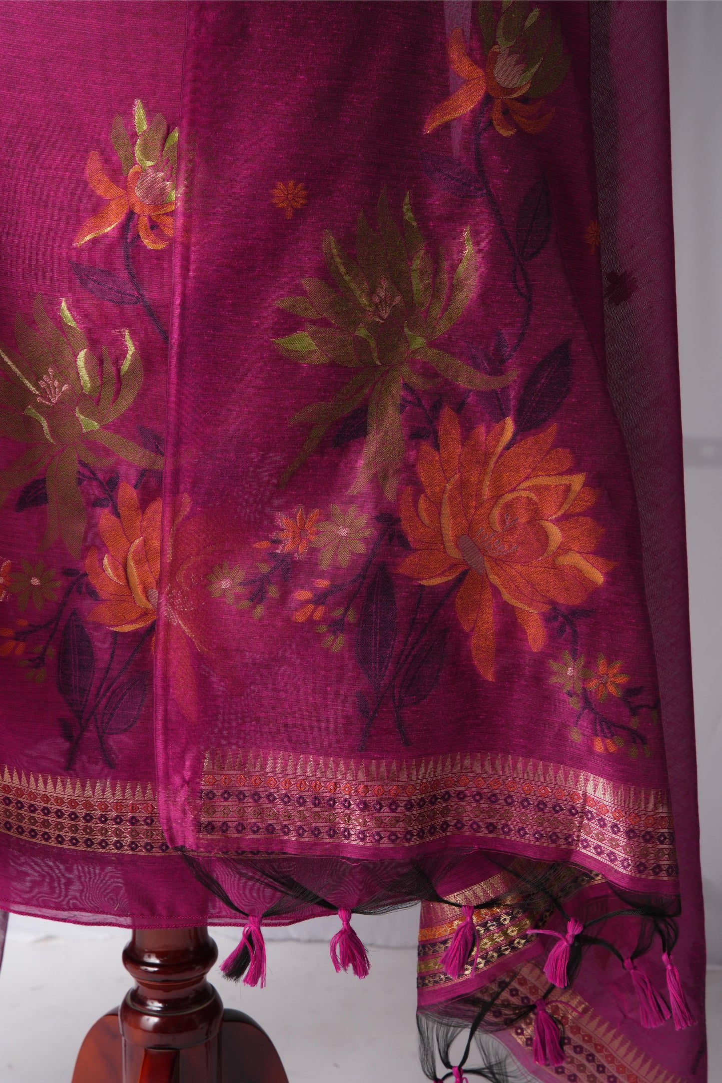 Raw Grace Rani Pink Muga Cotton Jamdani Unstitched Suit Set