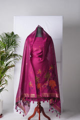 Raw Grace Rani Pink Muga Cotton Jamdani Unstitched Suit Set