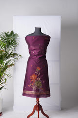 Raw Grace Jamun Wine Muga Cotton Jamdani Unstitched Suit Set