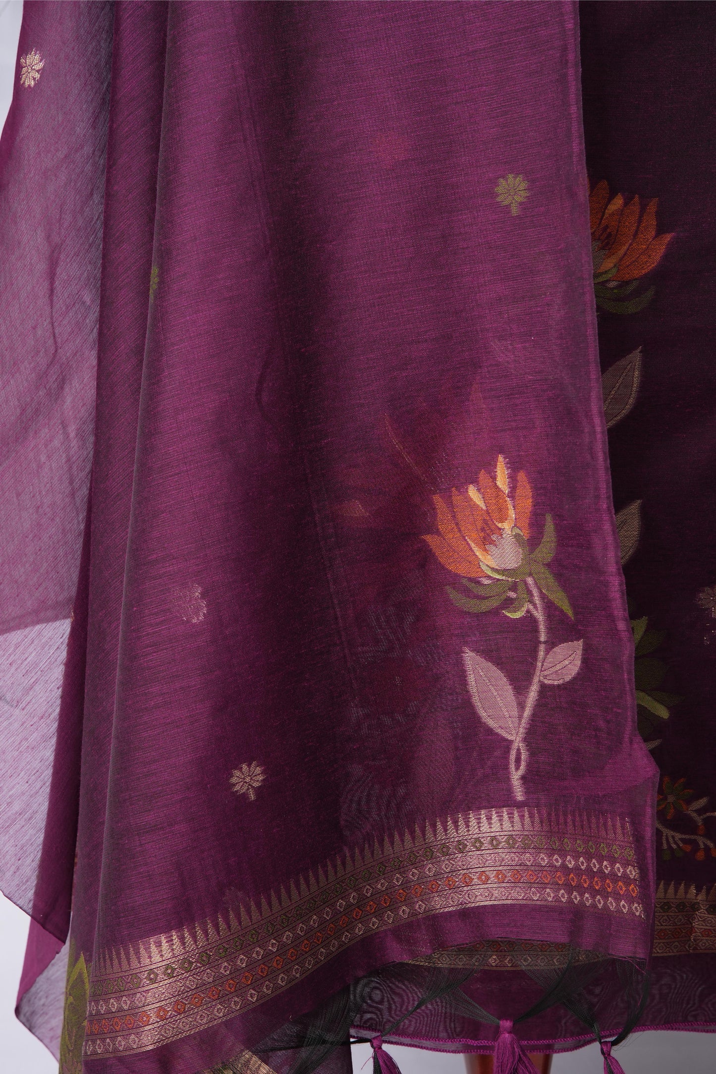 Raw Grace Jamun Wine Muga Cotton Jamdani Unstitched Suit Set