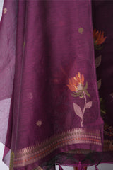 Raw Grace Jamun Wine Muga Cotton Jamdani Unstitched Suit Set