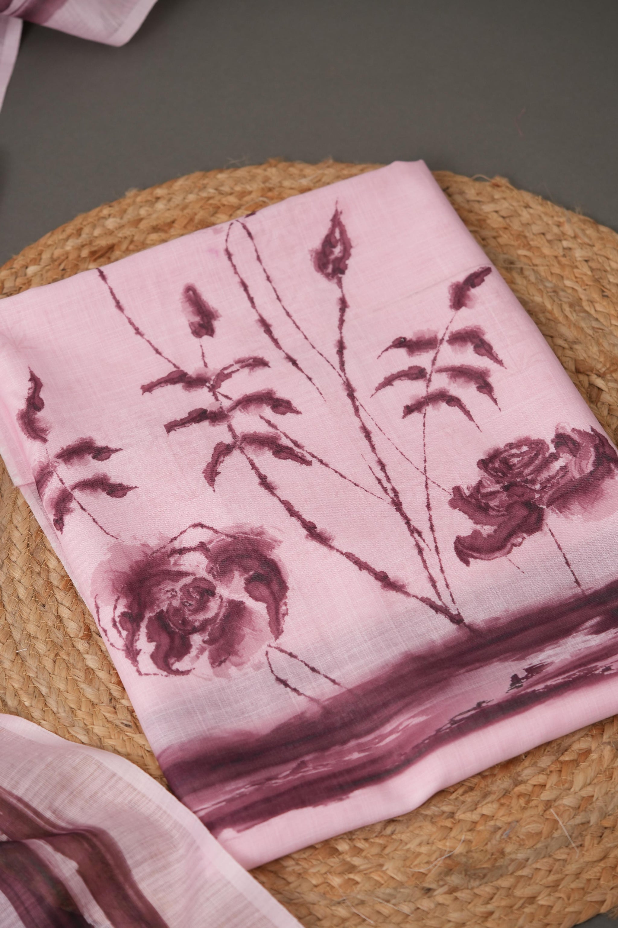 Lunar Linen Pink Cotton Linen Unstitched Suit Set