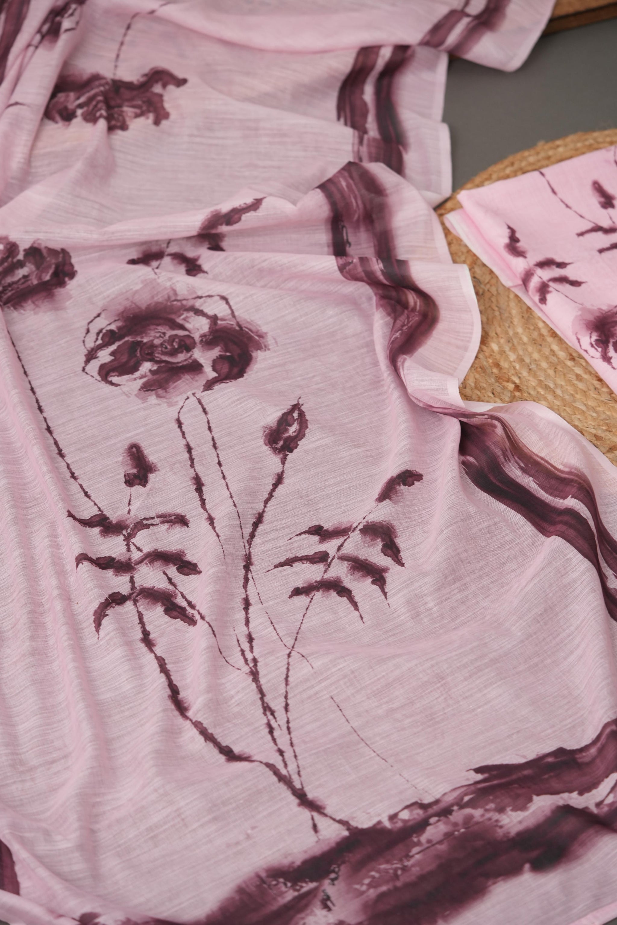 Lunar Linen Pink Cotton Linen Unstitched Suit Set