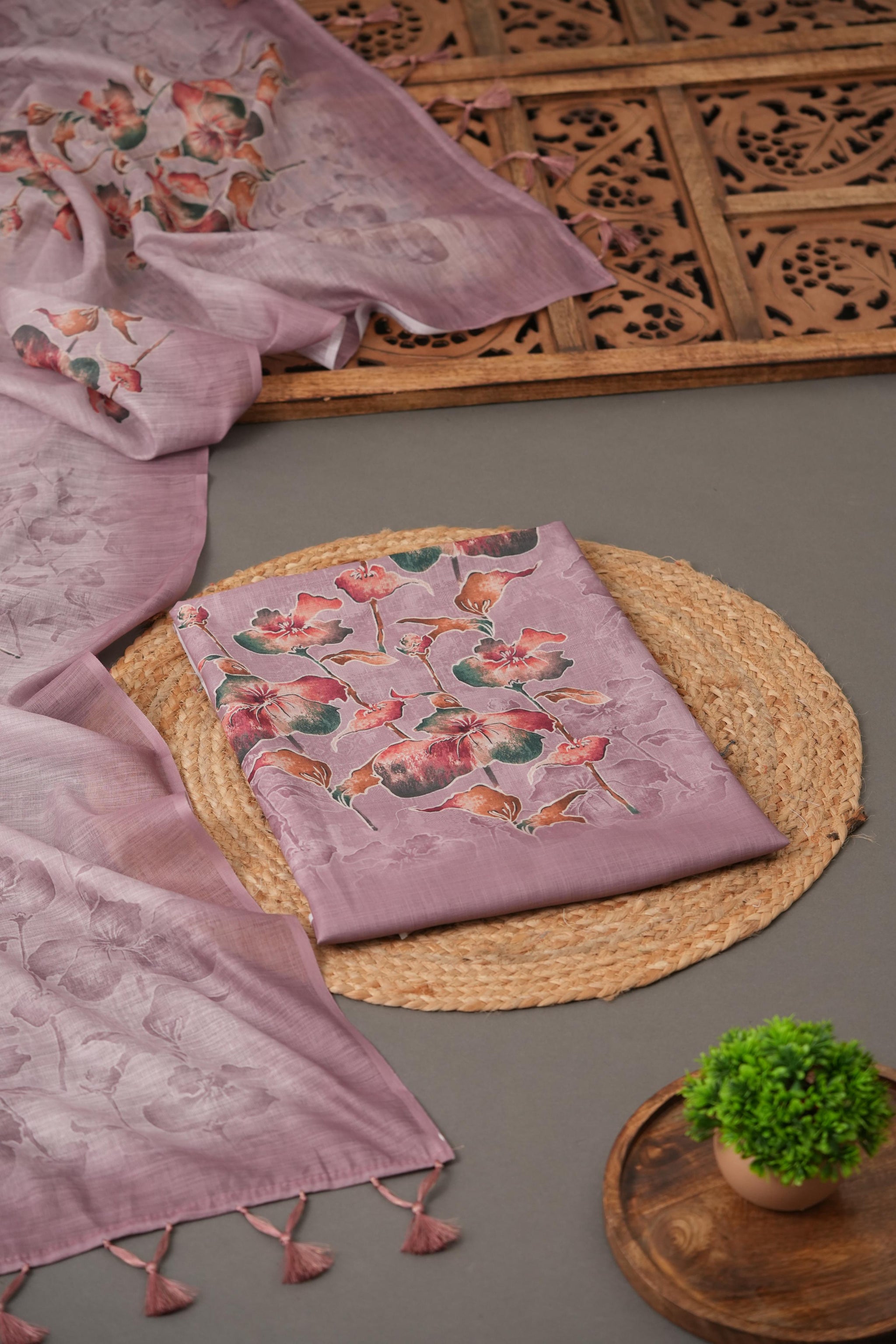 Mistral Linen Mauve Linen Unstitched Suit Set