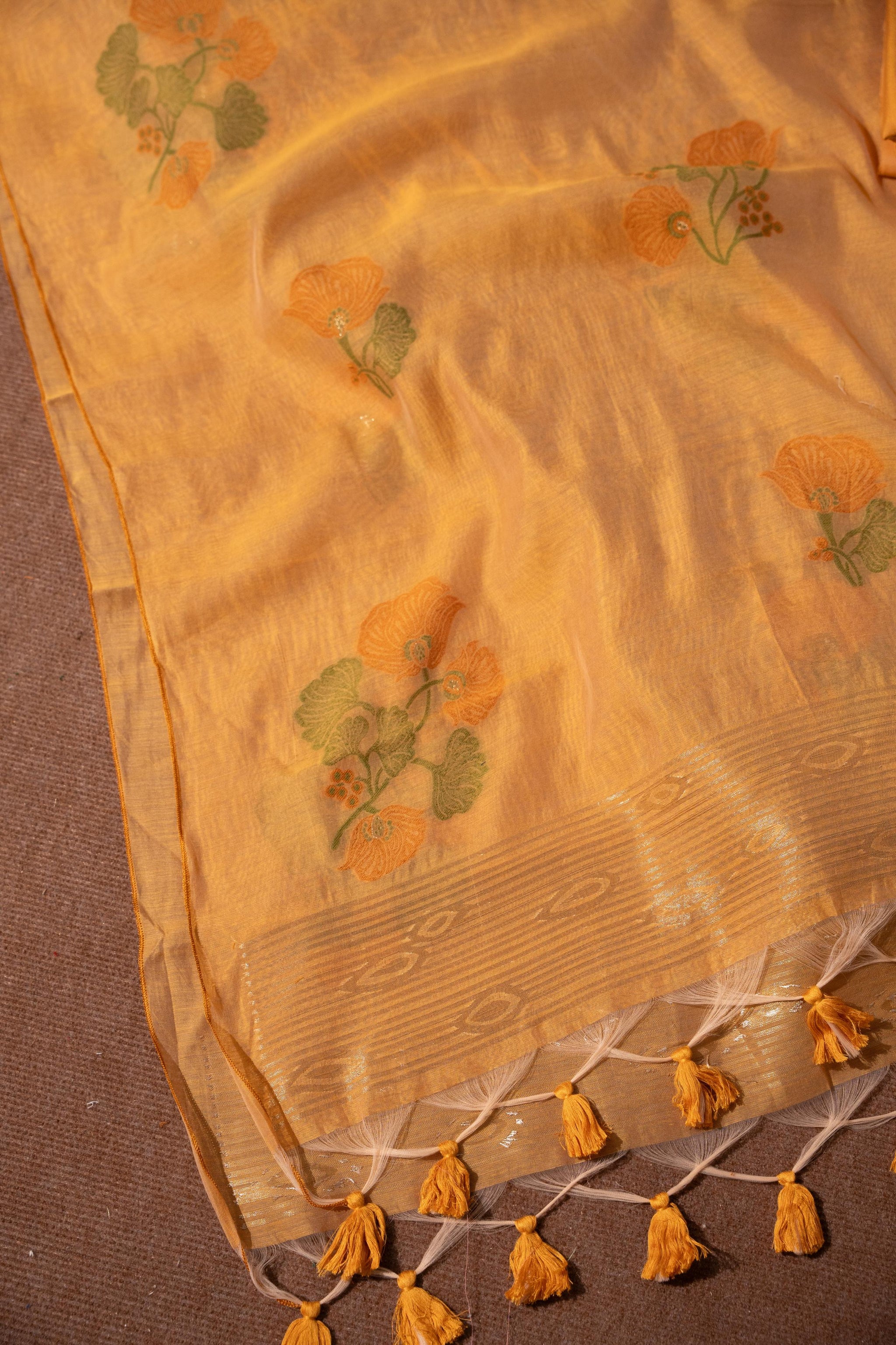 Minimalist Florals Beige & Mustard Cotton Linen Unstitched Suit Set