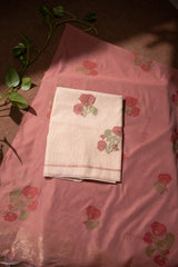 Minimalist Florals Beige & Pink Cotton Linen Unstitched Suit Set