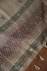 Boho Blossom Green Muga Cotton Unstitched Suit Set