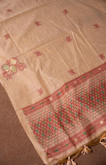 Load image into Gallery viewer, Boho Blossom Peach Muga Cotton Unstitched Suit Set
